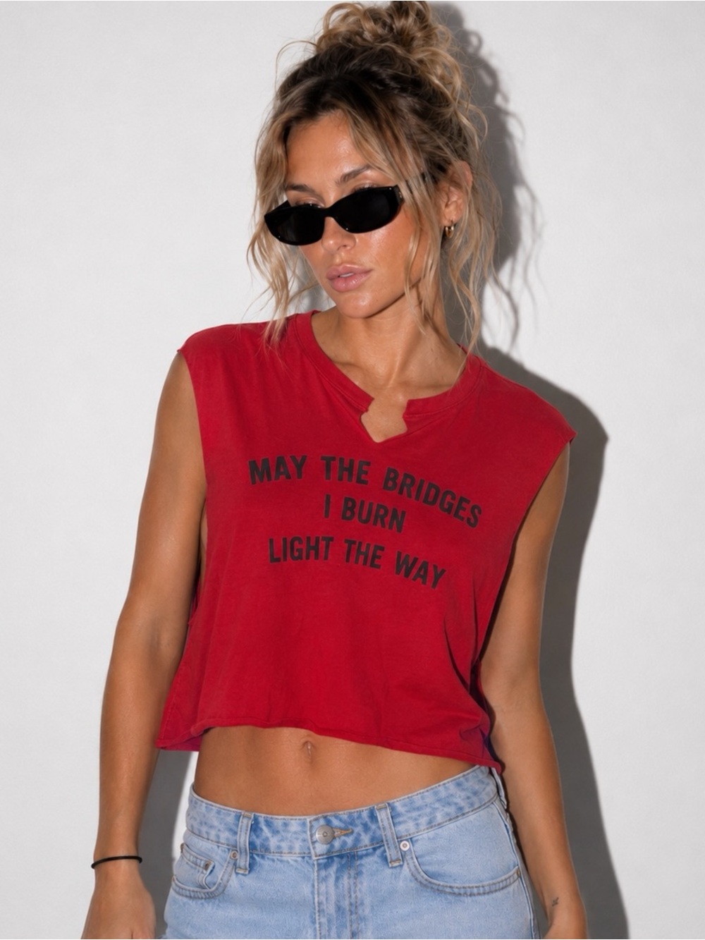 Red Graphic Cropped Muscle Tank Top - one of a kind / one size